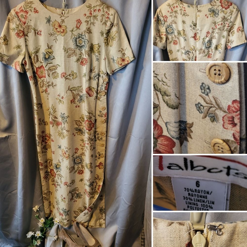 Talbots Beige Floral Linen Dress